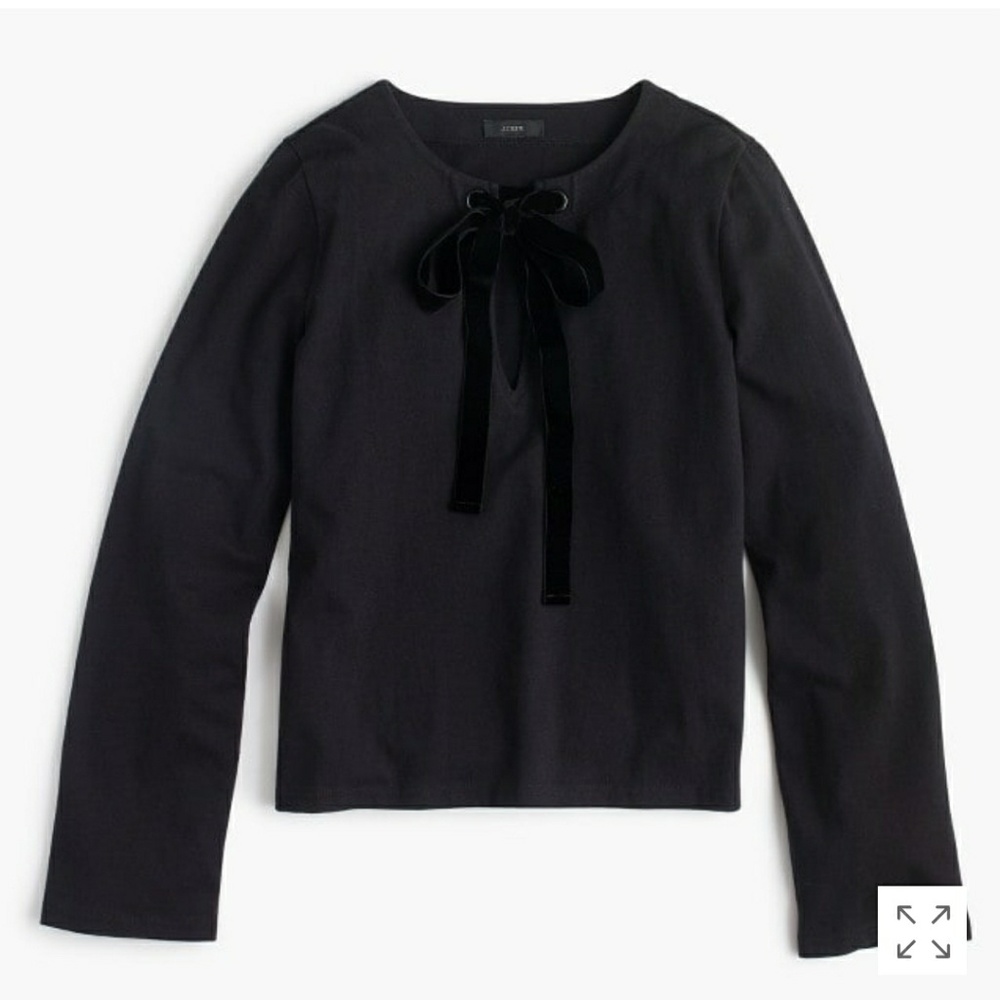 J.Crew black velvet bow top - Size XS